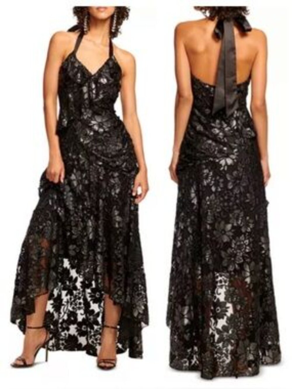 Ramy Brook Chaplin Metallic Floral Halter Gown, Size 6, NWT